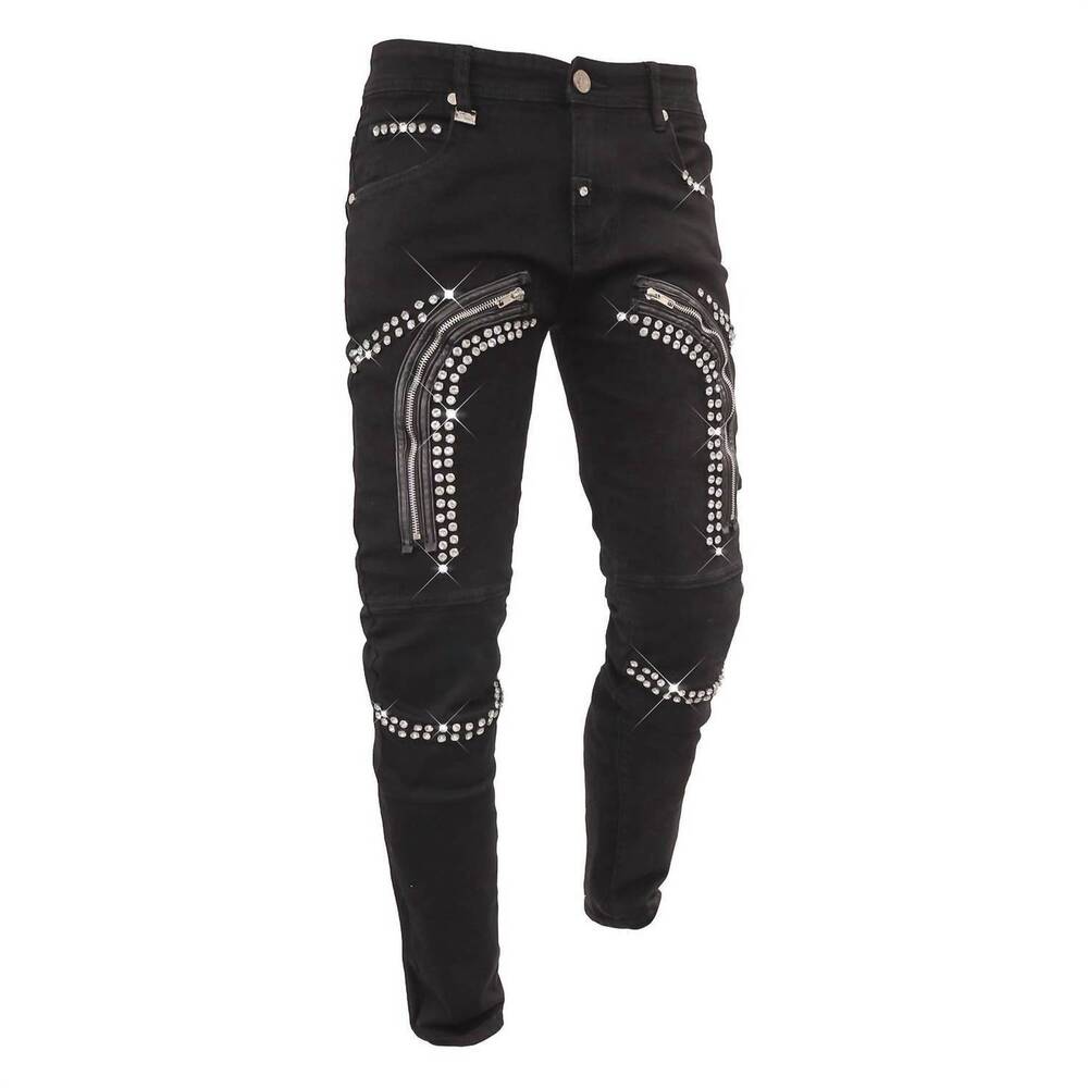 NEW BAROCCO men's denim rhinestone pants in black